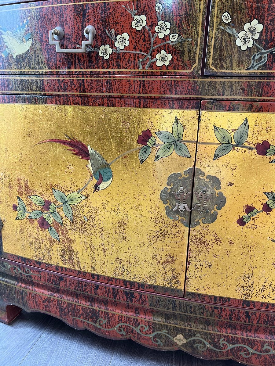 Asian Lacquered And Gilded Cabinet, Early 20th Century-photo-4