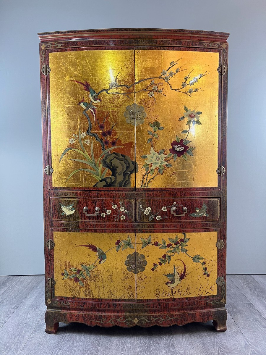 Asian Lacquered And Gilded Cabinet, Early 20th Century
