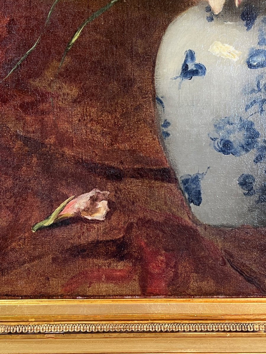 Tableau Huile Sur Toile Nature Morte Aux Fleurs , Aimé Perret (1846-1927)-photo-4