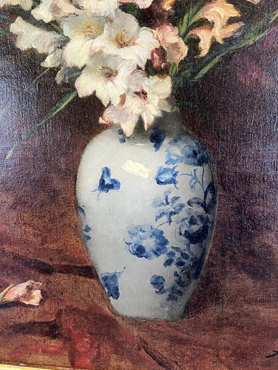 Tableau Huile Sur Toile Nature Morte Aux Fleurs , Aimé Perret (1846-1927)-photo-6