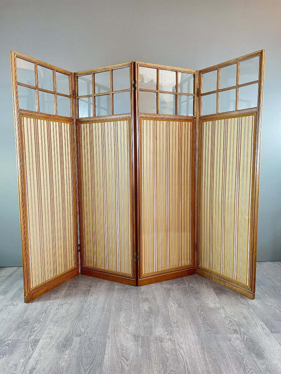Antique Four-leaf Screen, 19th Century-photo-2