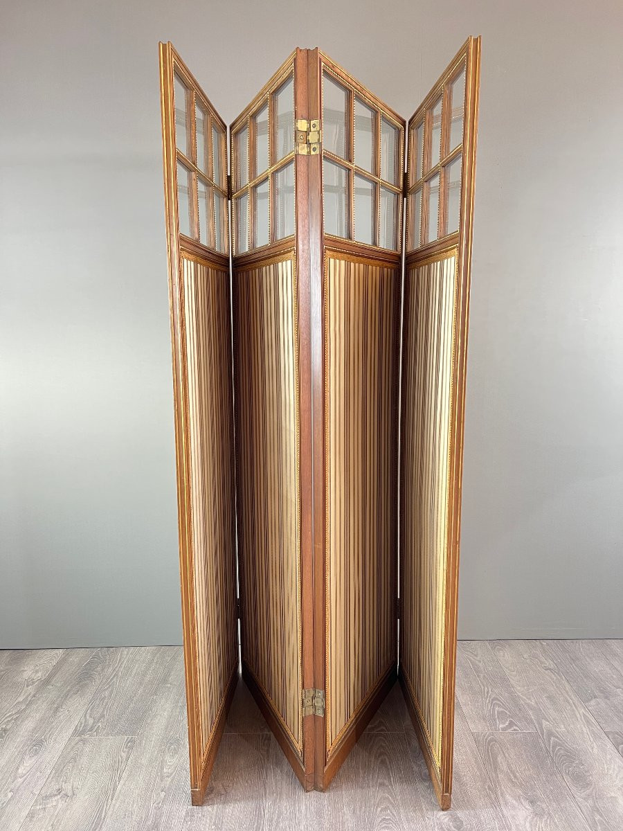 Antique Four-leaf Screen, 19th Century-photo-5