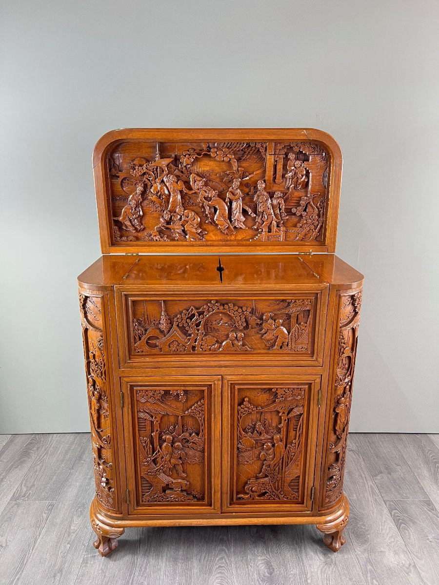 Meuble Bar Asiatique En Bois Sculpté , Début XXe Siècle-photo-1