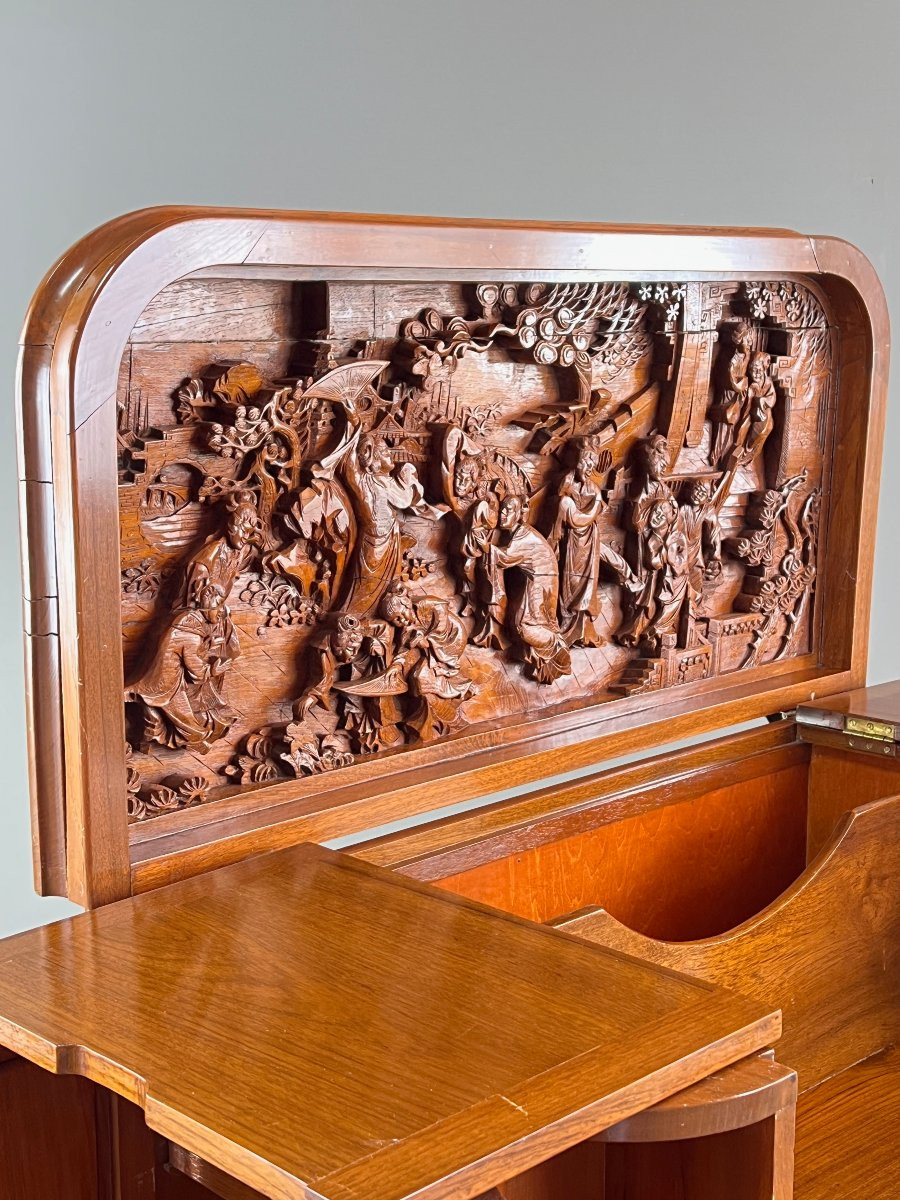 Meuble Bar Asiatique En Bois Sculpté , Début XXe Siècle-photo-5