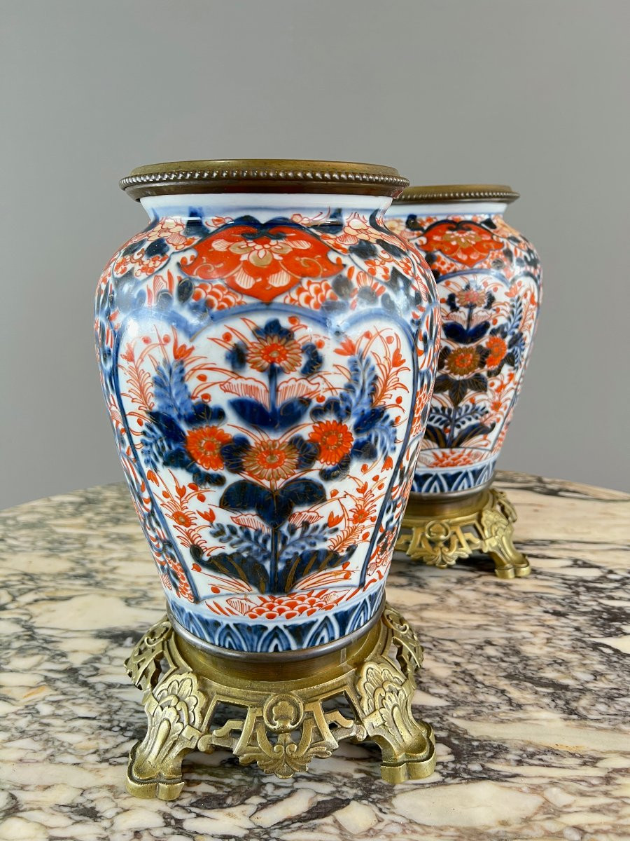Paire De Vases En Porcelaine De Style Imari , XIXe Siècle-photo-1