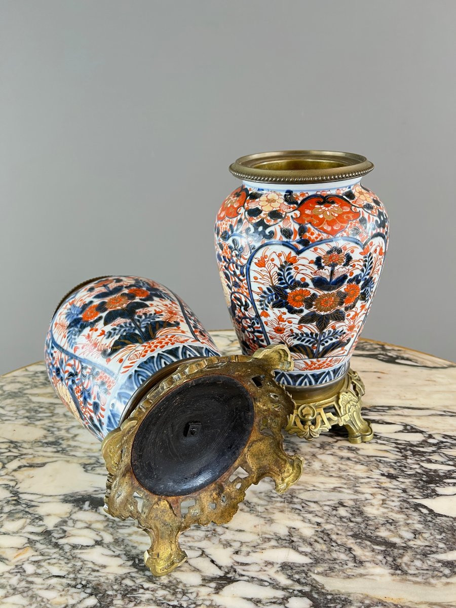 Paire De Vases En Porcelaine De Style Imari , XIXe Siècle-photo-4
