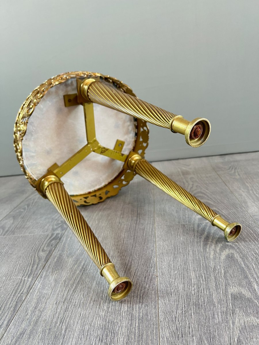 Tabouret Style Louis XVI En Bronze Doré Et Tissu Broché, XXe Siècle-photo-4