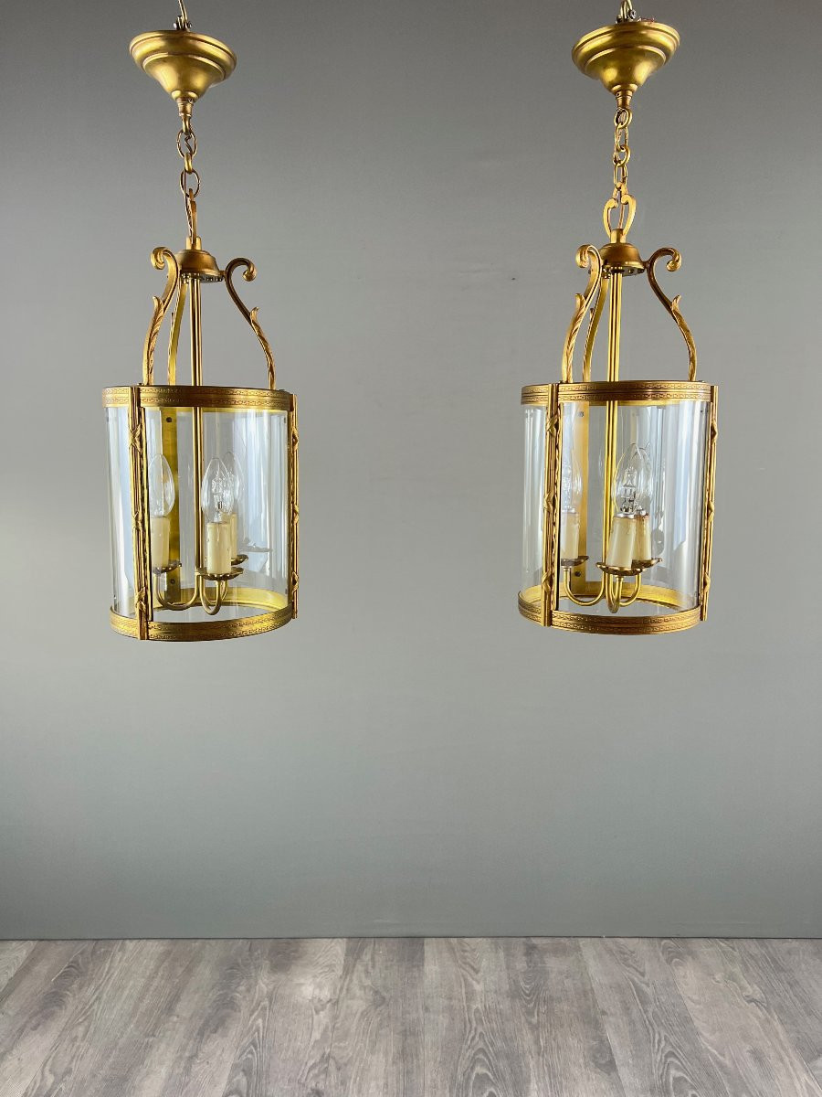 Paire De Lanternes En Bronze Et Laiton, XXe Siècle-photo-4