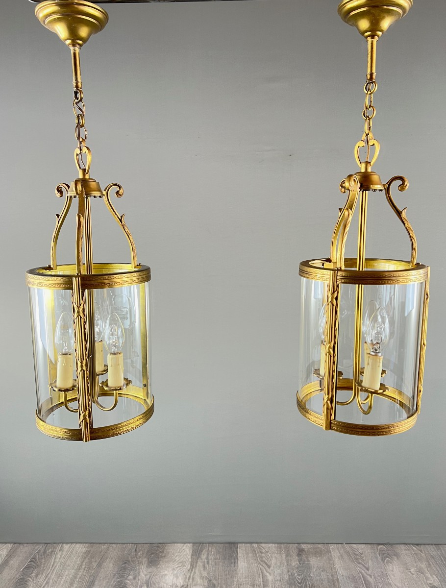 Paire De Lanternes En Bronze Et Laiton, XXe Siècle