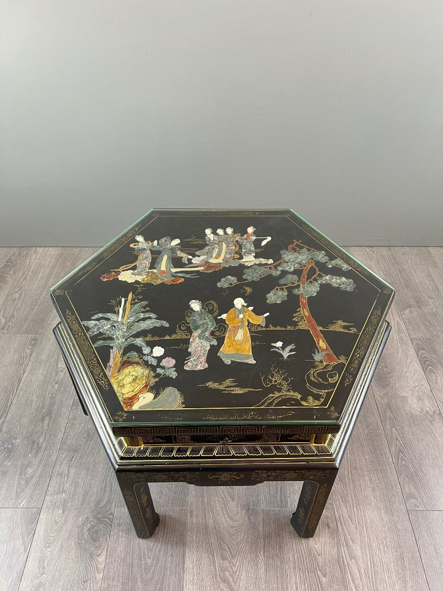 Table Basse Hexagonale Asiatique, XXe Siècle-photo-3