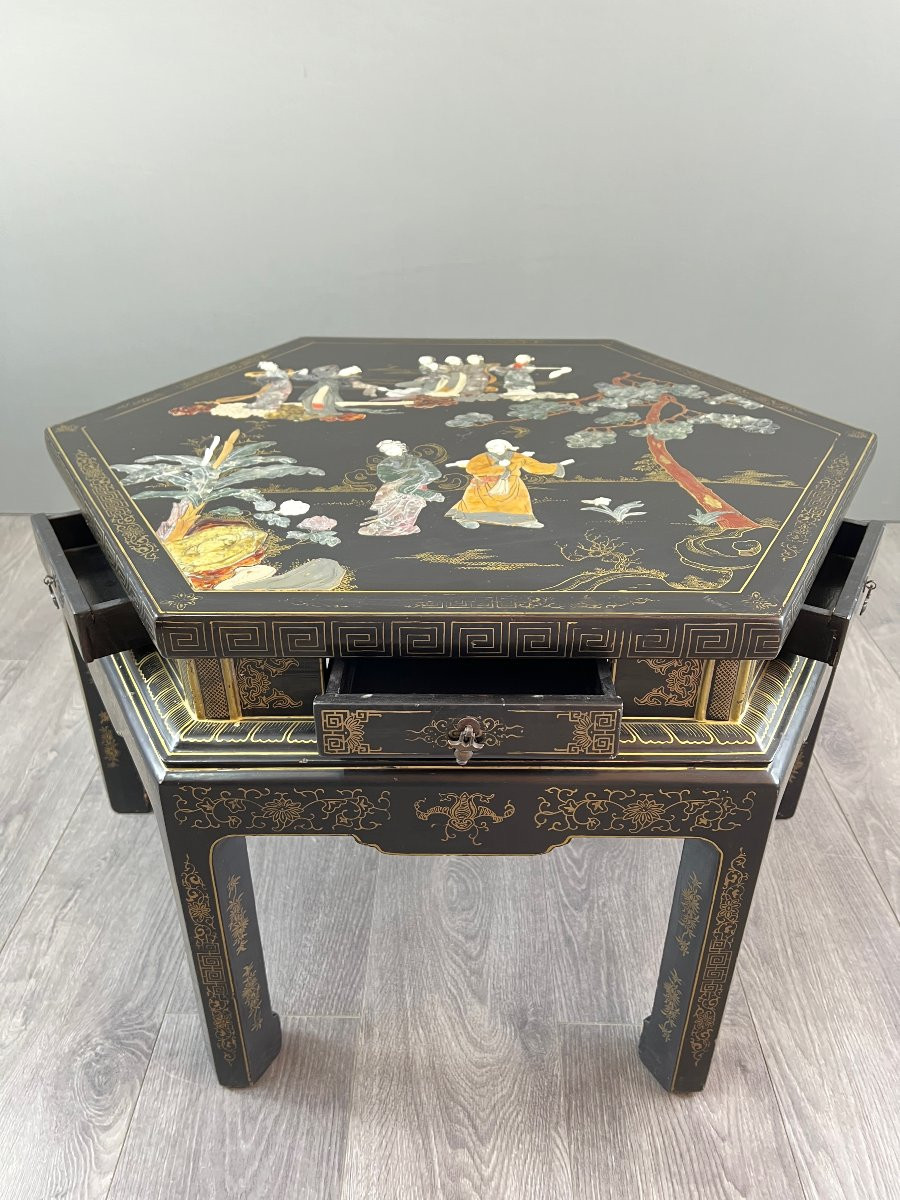 Table Basse Hexagonale Asiatique, XXe Siècle-photo-1