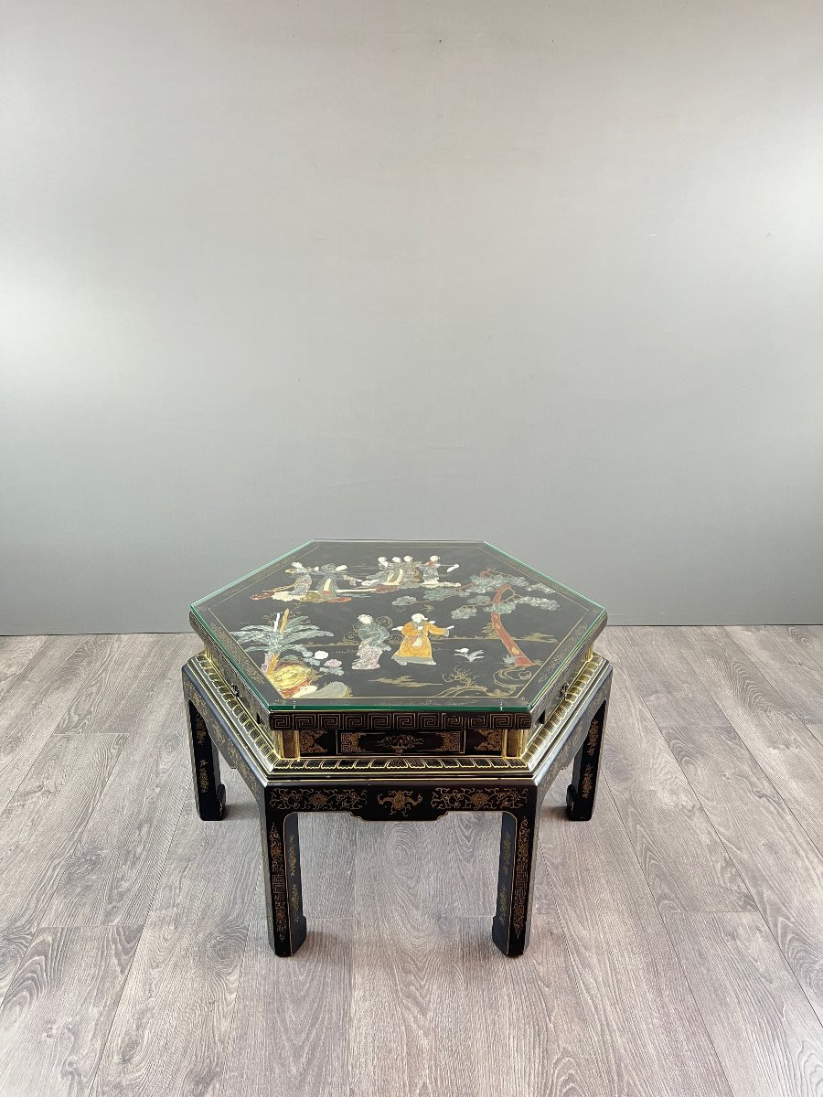 Table Basse Hexagonale Asiatique, XXe Siècle-photo-2