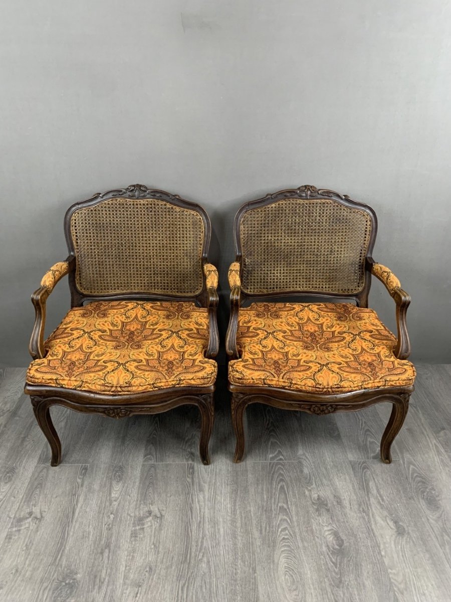 Paire De Fauteuils Cannelés En Bois Sculpté Louis XV, Fin XIXe Siècle-photo-2