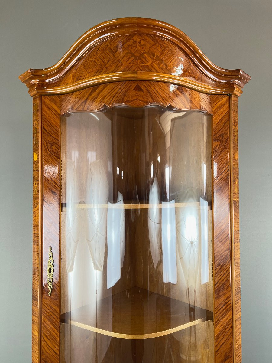 Corner Display Case In Marquetry, 20th Century-photo-3