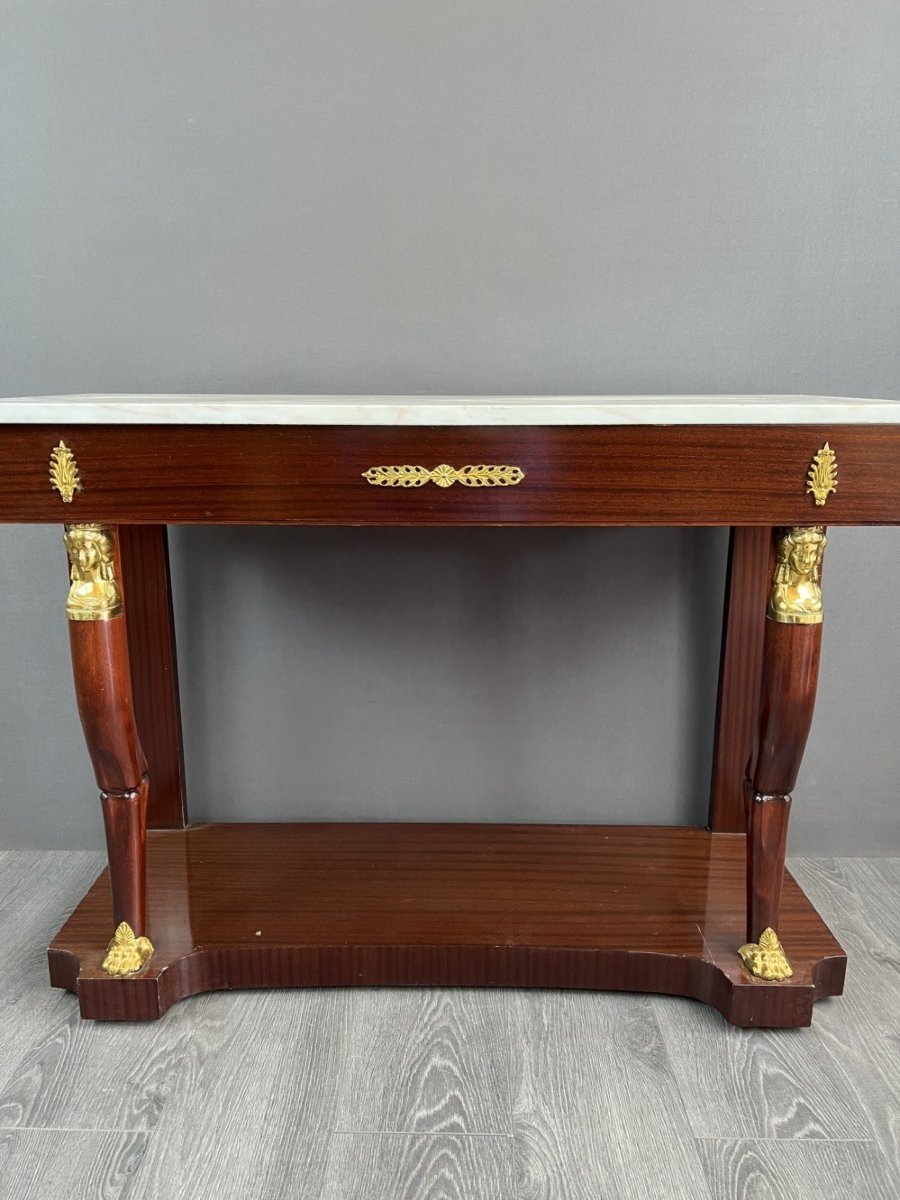 Empire Style Console In Mahogany And Gilded Bronze, 19th Century -photo-2