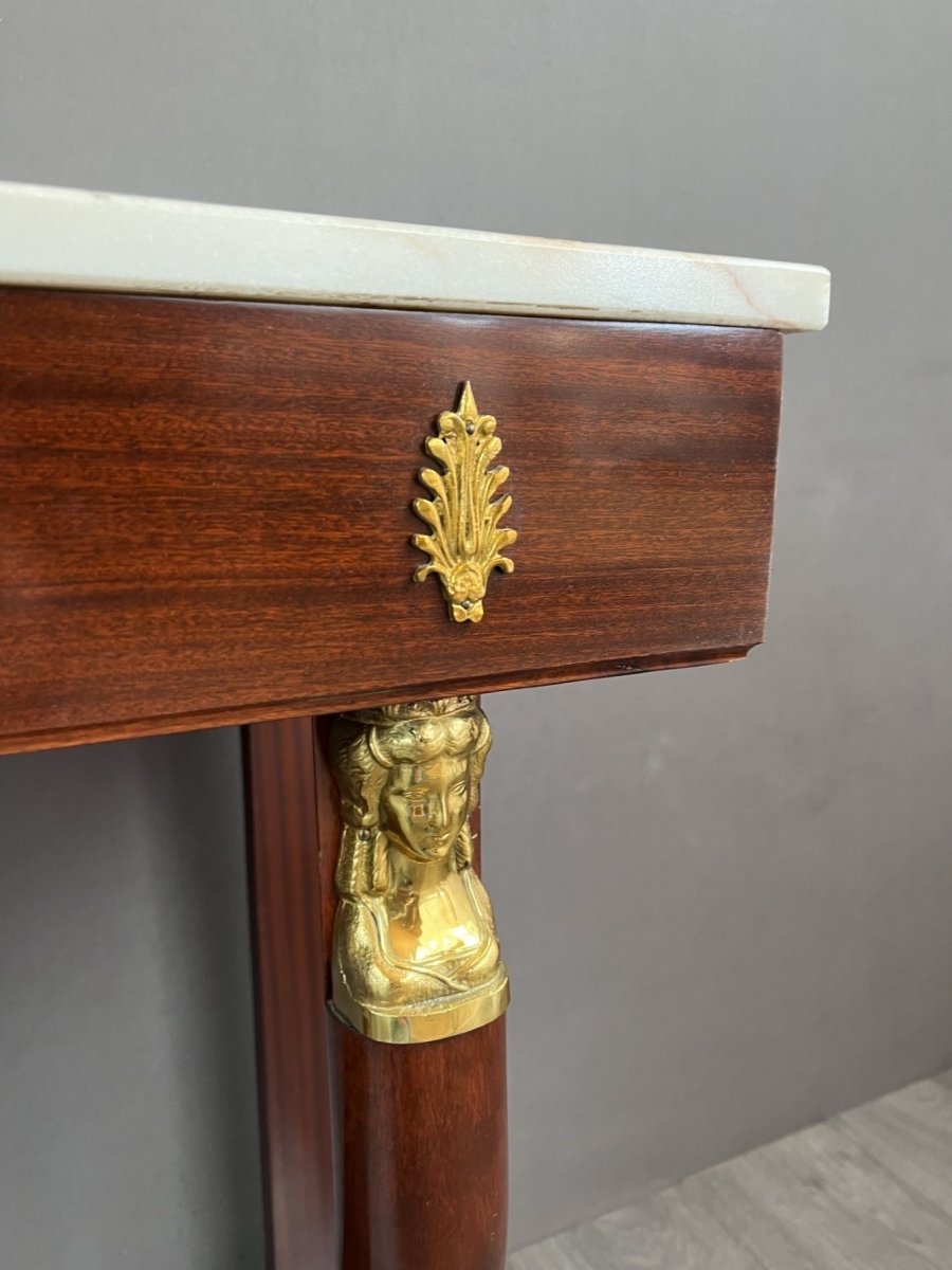 Empire Style Console In Mahogany And Gilded Bronze, 19th Century -photo-4