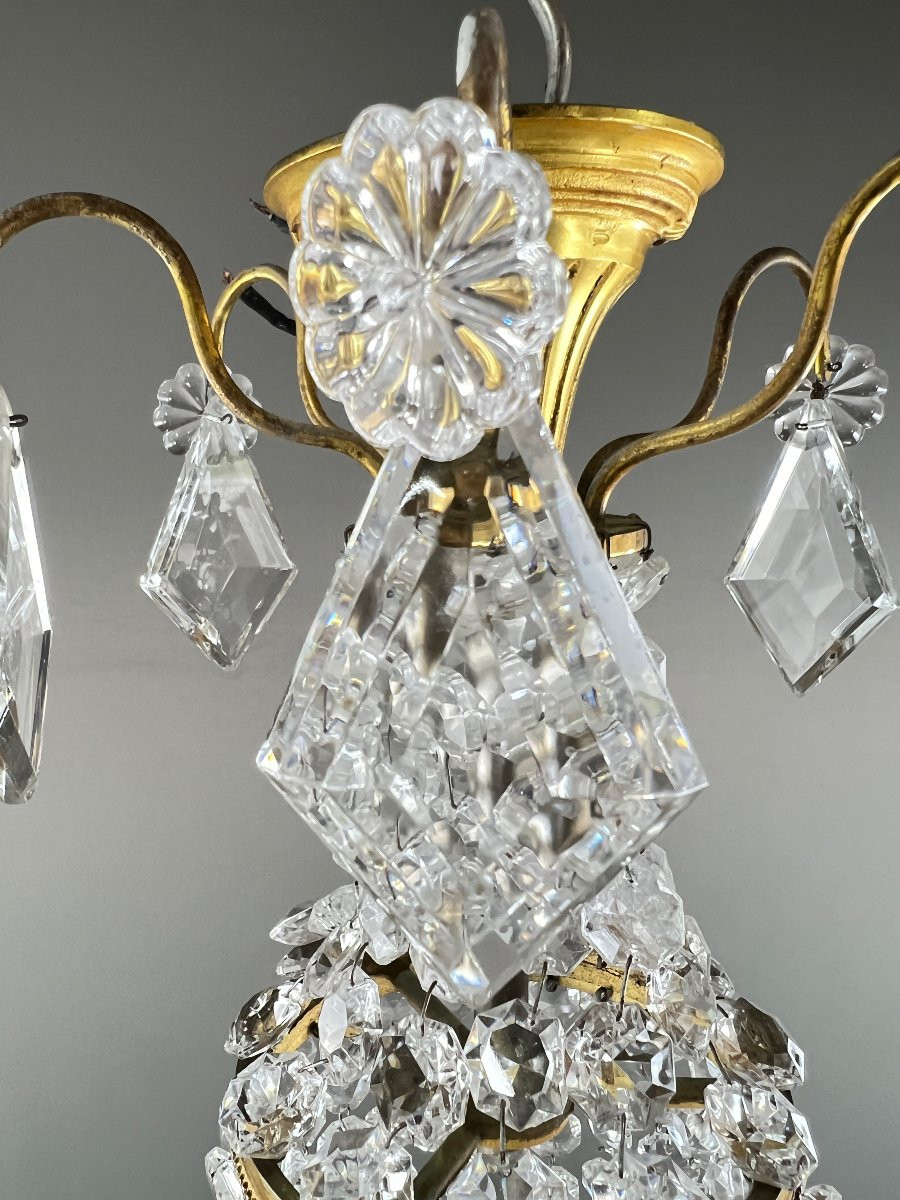 Lustre corbeille en cristal et bronze doré,style Louis XVI, Fin XIXe siècle-photo-2