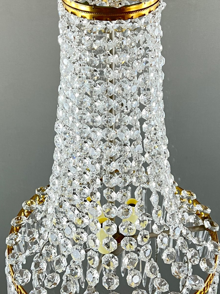 Lustre corbeille en cristal et bronze doré,style Louis XVI, Fin XIXe siècle-photo-2