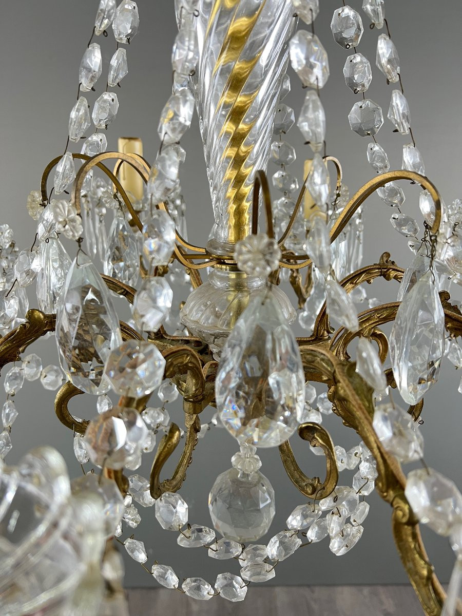 Lustre en cristal et bronze doré, Début du XXe siècle-photo-6