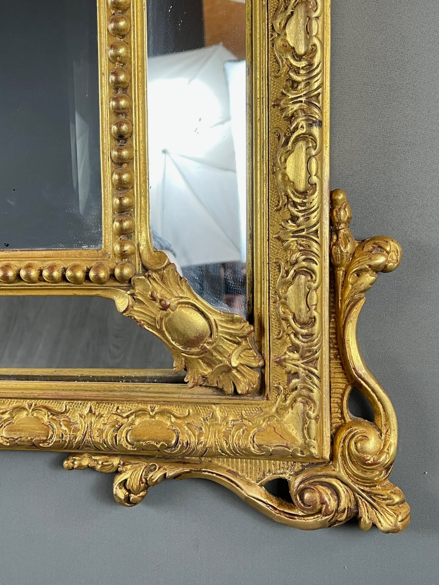 Grand miroir à fronton en bois doré, XIXe siècle-photo-2