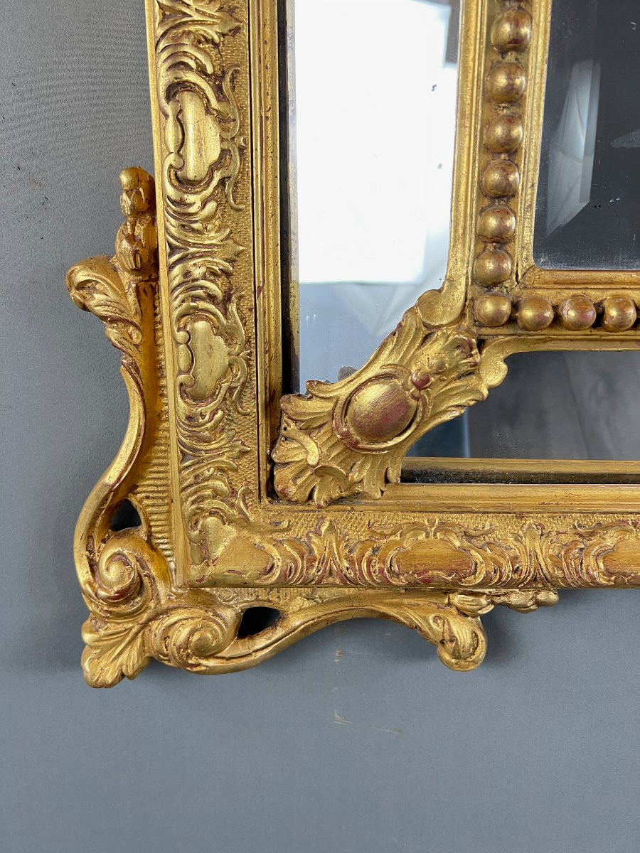 Grand miroir à fronton en bois doré, XIXe siècle-photo-2