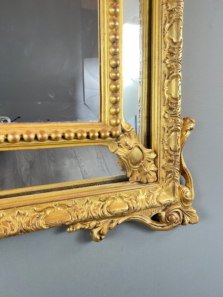 Grand miroir à fronton en bois doré, XIXe siècle-photo-3