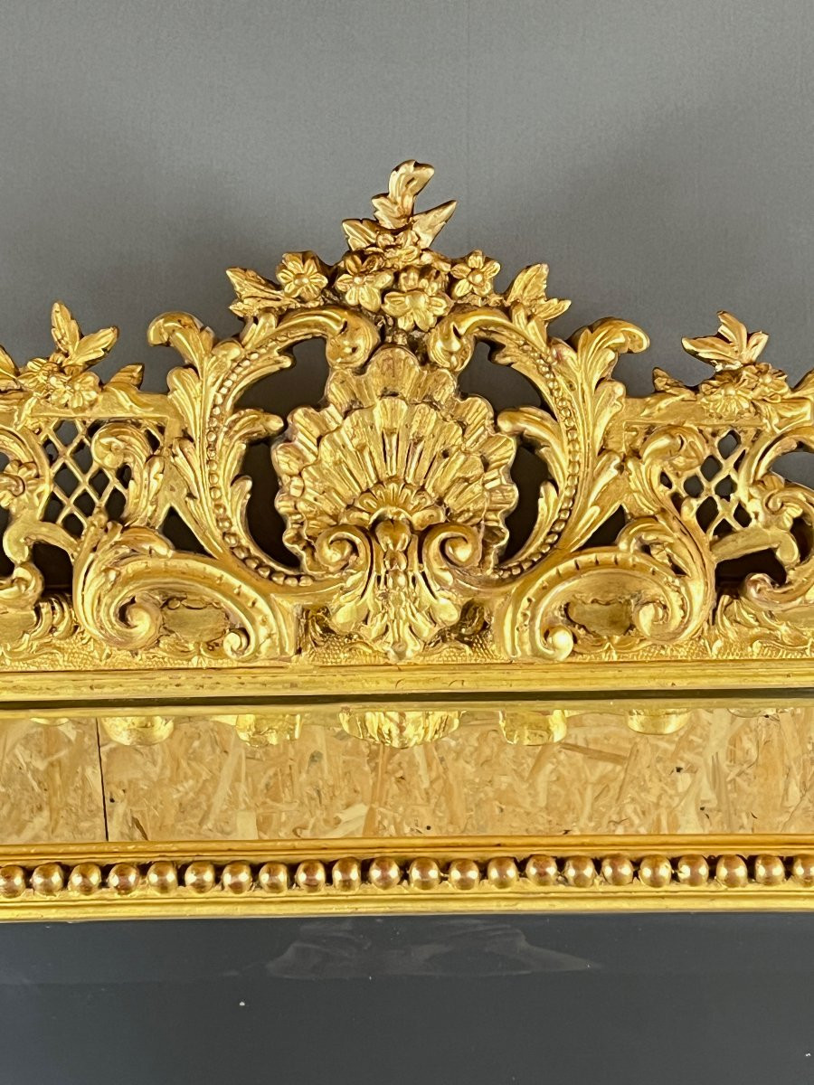 Grand miroir à fronton en bois doré, XIXe siècle-photo-4