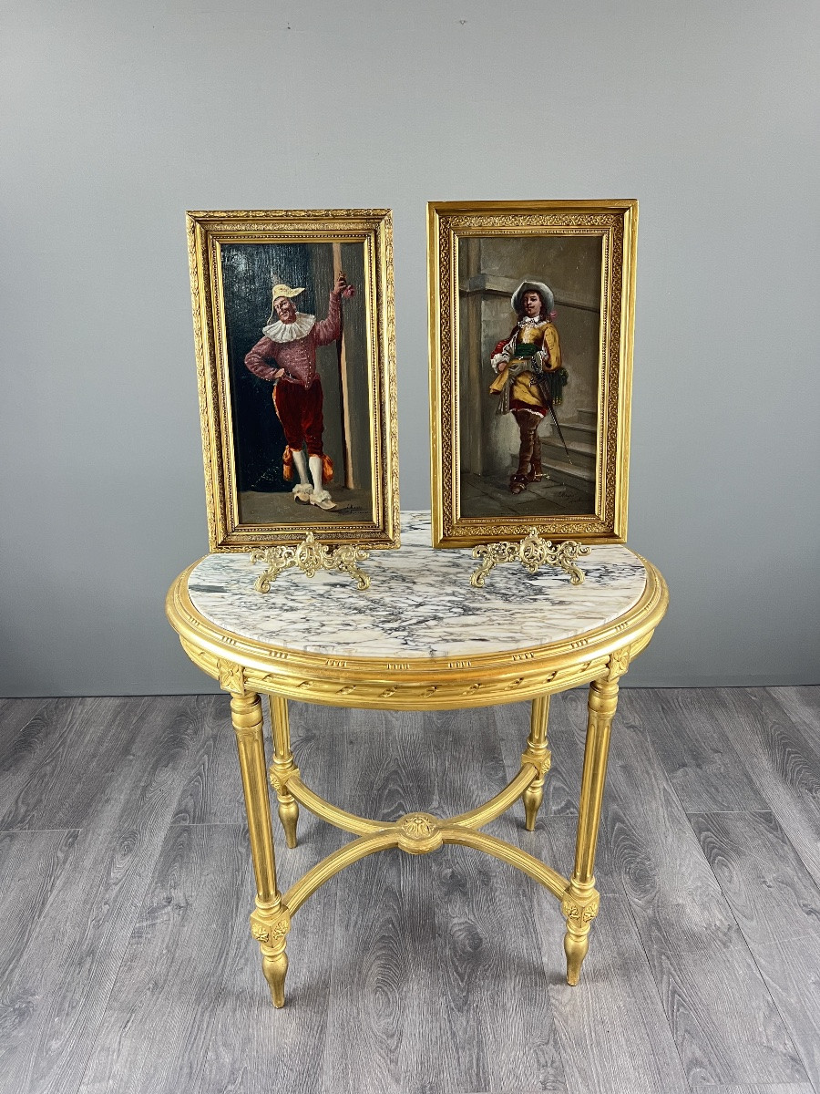 Huile Sur Bois Tableaux Paire de portraits en costume, XIXe siècle-photo-1