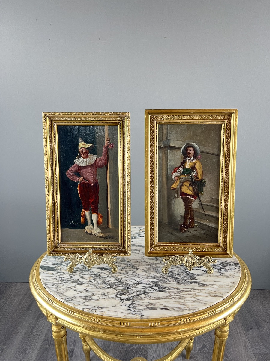 Huile Sur Bois Tableaux Paire de portraits en costume, XIXe siècle-photo-2