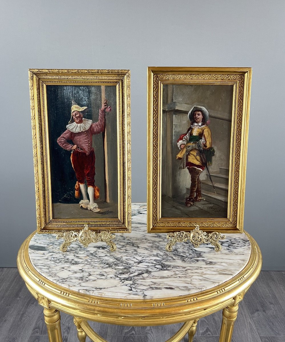 Huile Sur Bois Tableaux Paire de portraits en costume, XIXe siècle