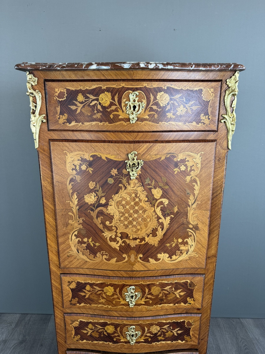 Secrétaire Louis XV en marqueterie, Époque Napoléon III-photo-3