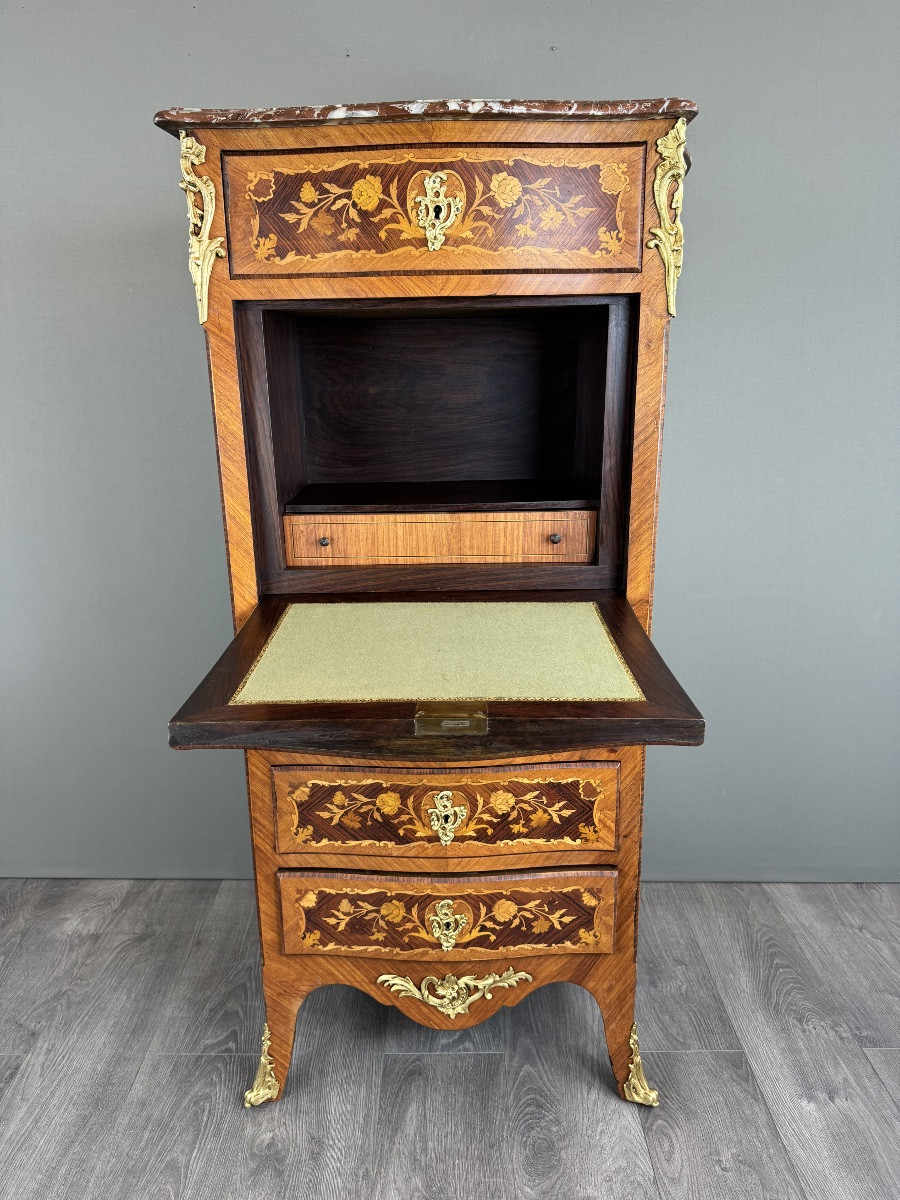 Secrétaire Louis XV en marqueterie, Époque Napoléon III-photo-1