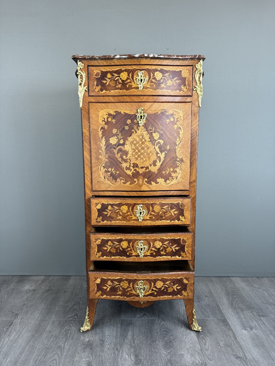 Secrétaire Louis XV en marqueterie, Époque Napoléon III-photo-3