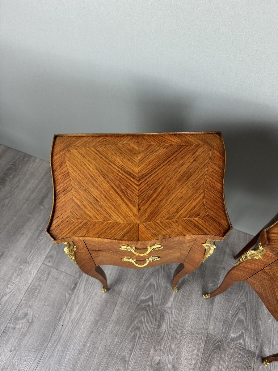 Paire de tables de chevet en marqueterie, style Louis XV, fin XIXe siècle-photo-3
