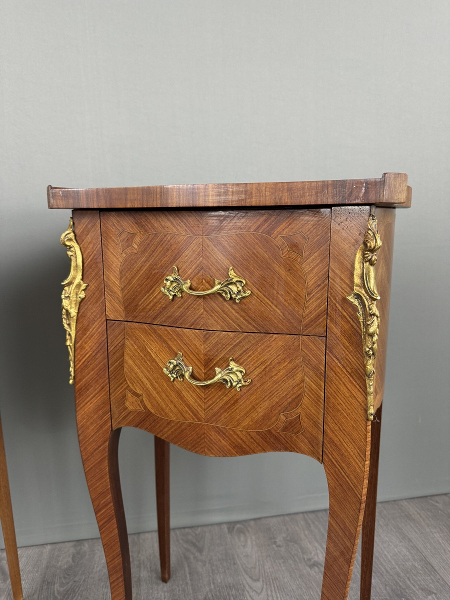 Paire de tables de chevet en marqueterie, style Louis XV, fin XIXe siècle-photo-4