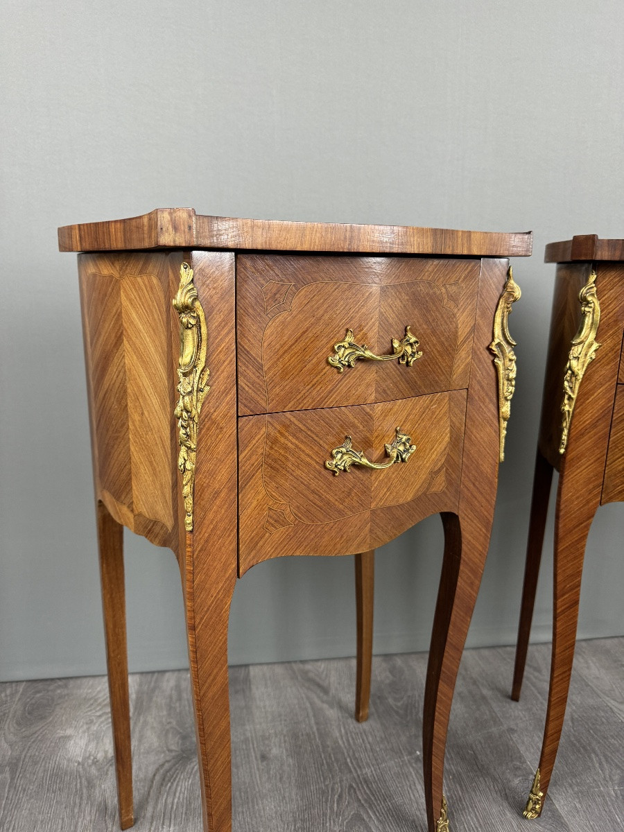 Paire de tables de chevet en marqueterie, style Louis XV, fin XIXe siècle-photo-1