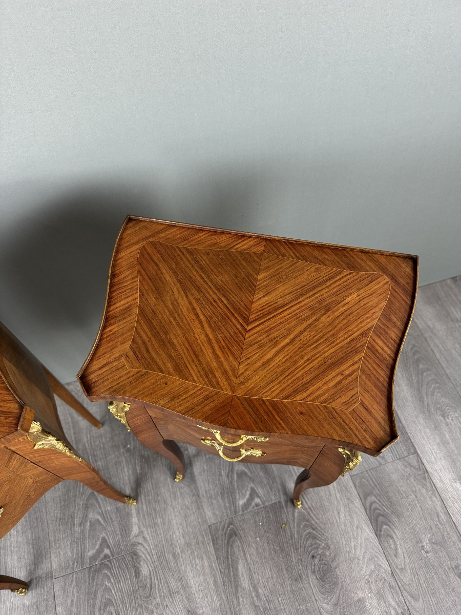 Paire de tables de chevet en marqueterie, style Louis XV, fin XIXe siècle-photo-2