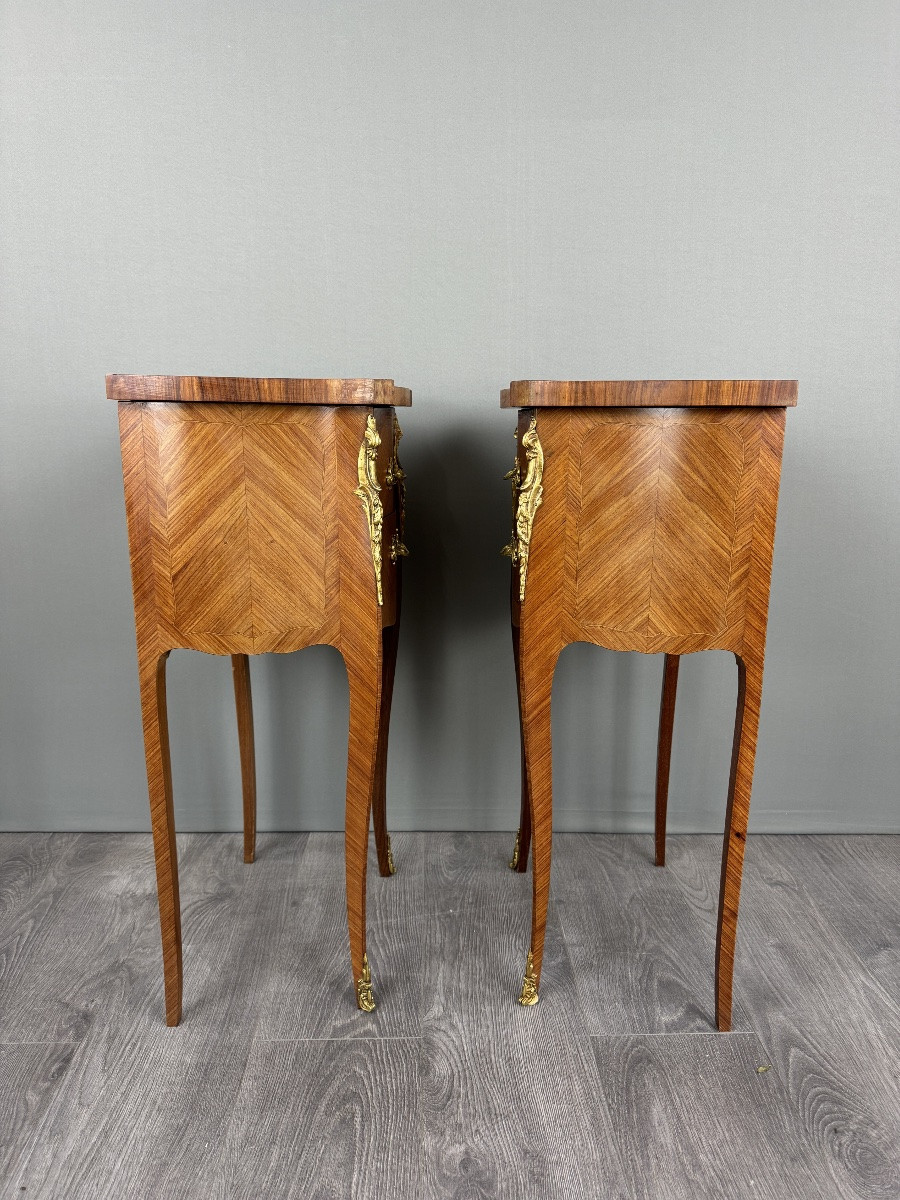 Paire de tables de chevet en marqueterie, style Louis XV, fin XIXe siècle-photo-5
