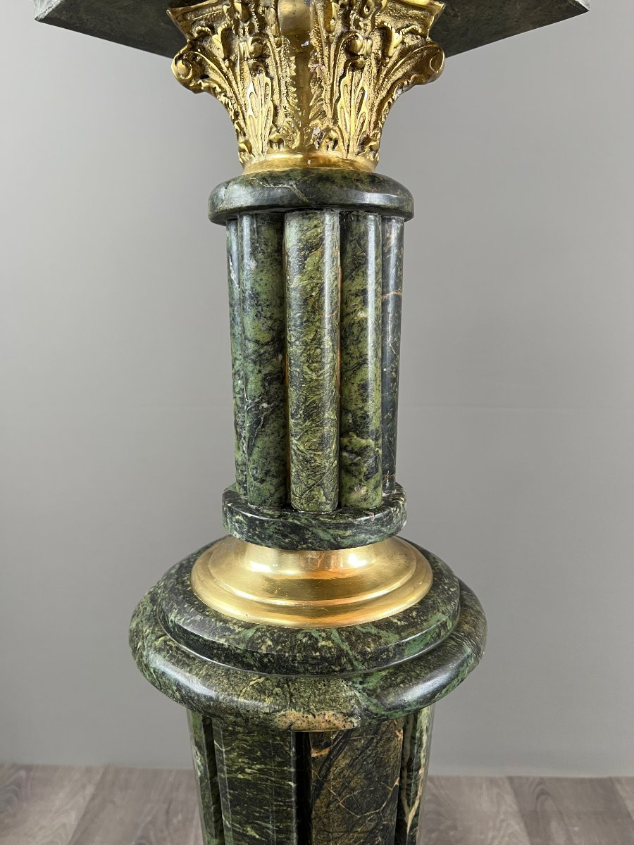 Paire de colonnes piédestaux en marbre vert et bronze doré, XIXe Siècle -photo-4