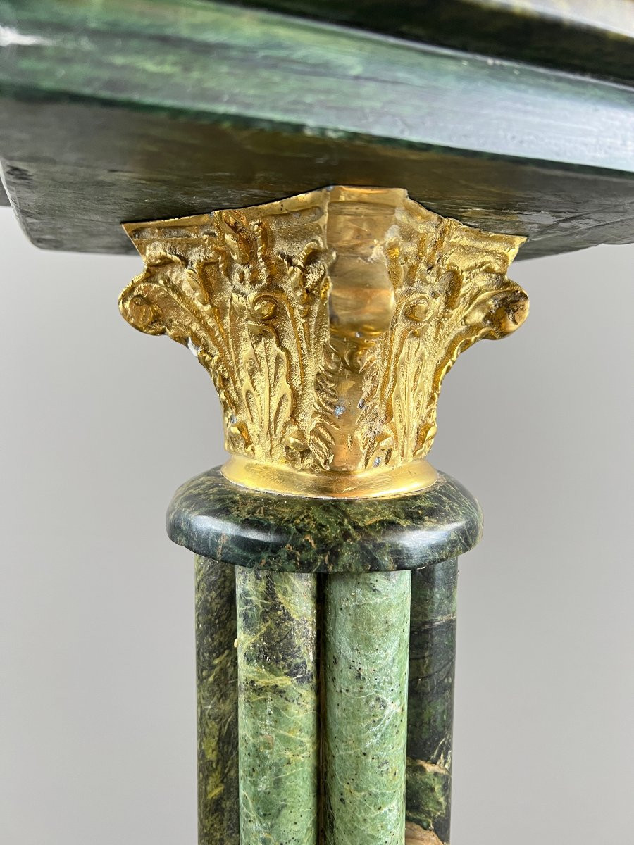 Paire de colonnes piédestaux en marbre vert et bronze doré, XIXe Siècle -photo-1