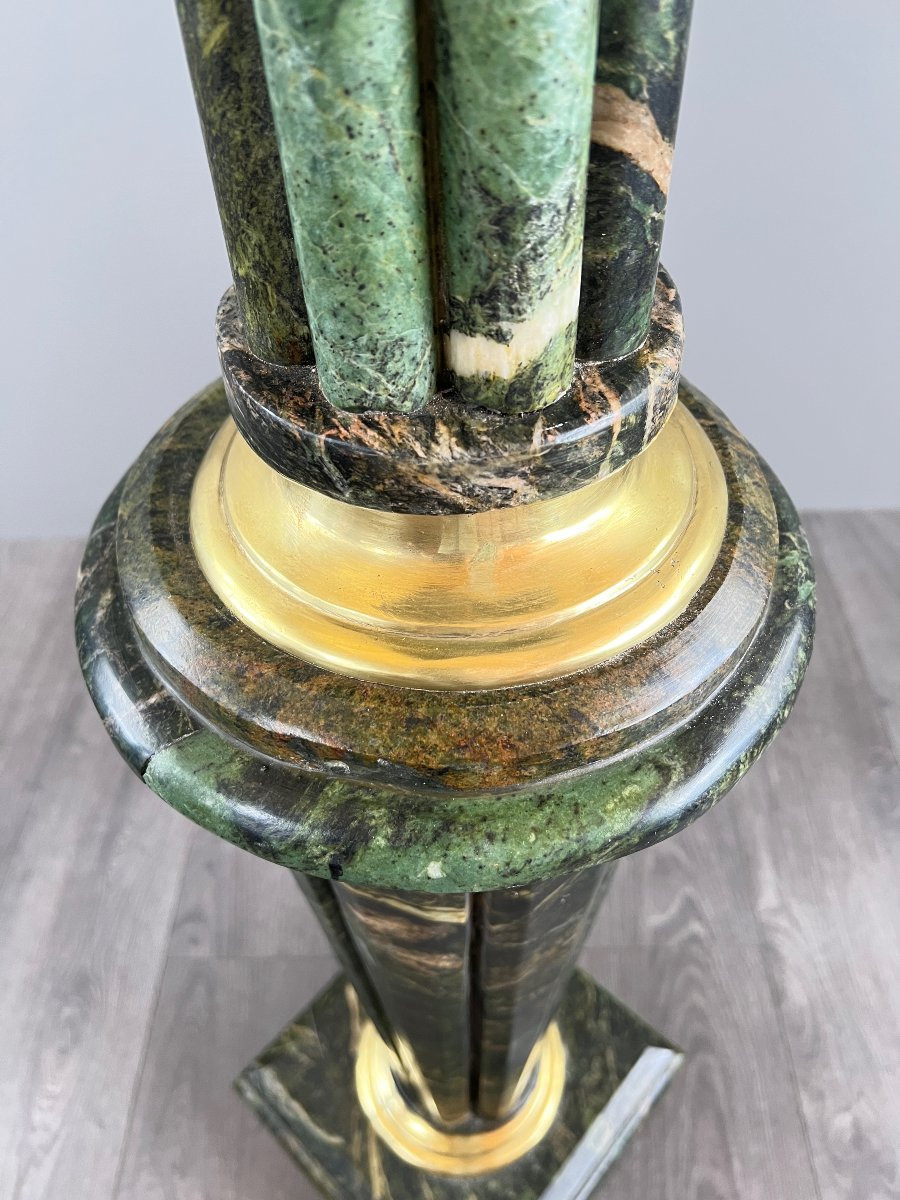 Paire de colonnes piédestaux en marbre vert et bronze doré, XIXe Siècle -photo-2