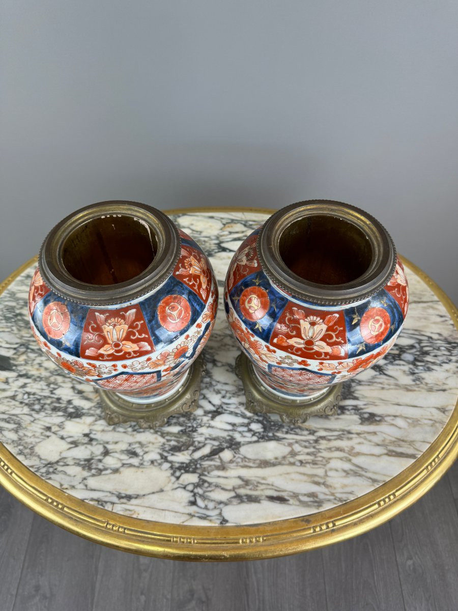 Paire de vases Imari montés en bronze, XIXe siècle-photo-2