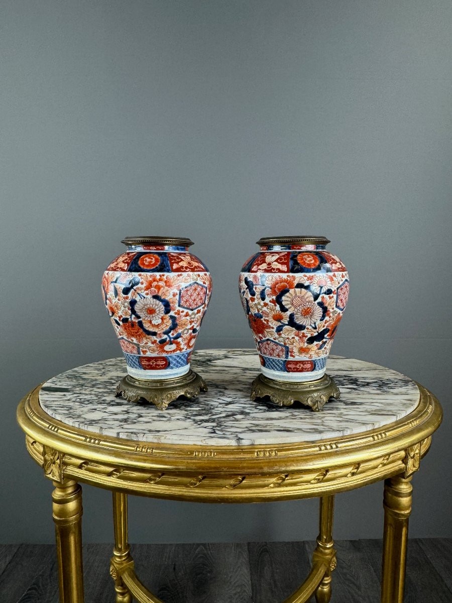 Paire de vases Imari montés en bronze, XIXe siècle-photo-3
