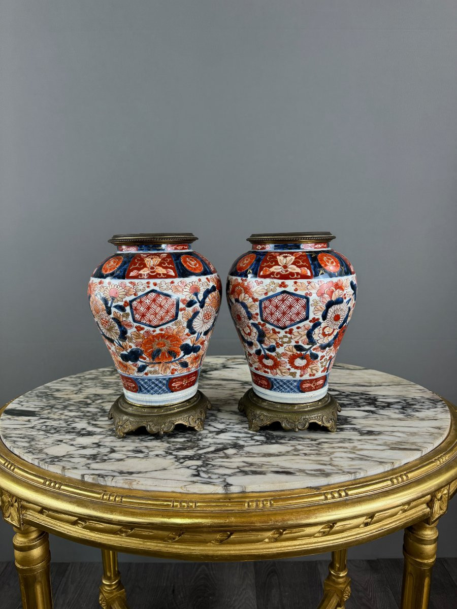 Paire de vases Imari montés en bronze, XIXe siècle-photo-4
