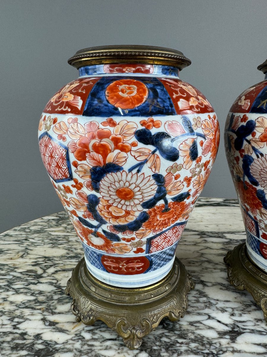 Paire de vases Imari montés en bronze, XIXe siècle-photo-2