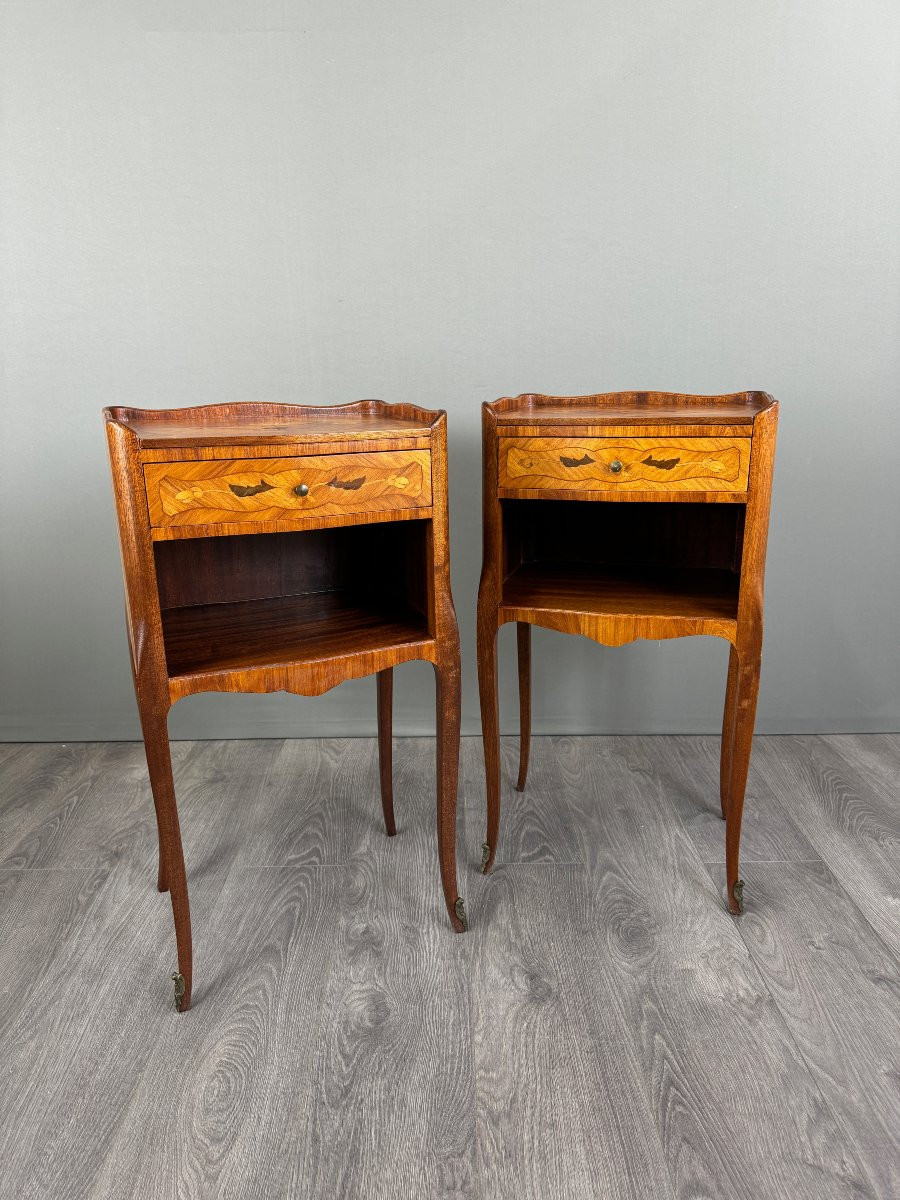 Pair Of Marquetry Bedside Tables, 20th Century-photo-3