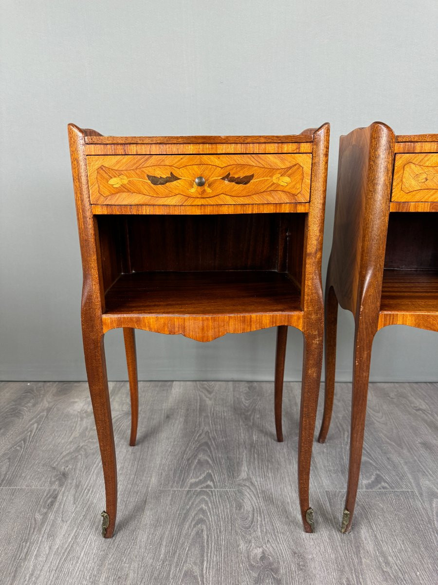 Pair Of Marquetry Bedside Tables, 20th Century-photo-1