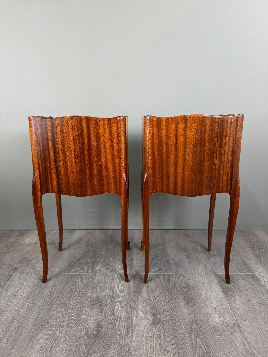 Pair Of Marquetry Bedside Tables, 20th Century-photo-2