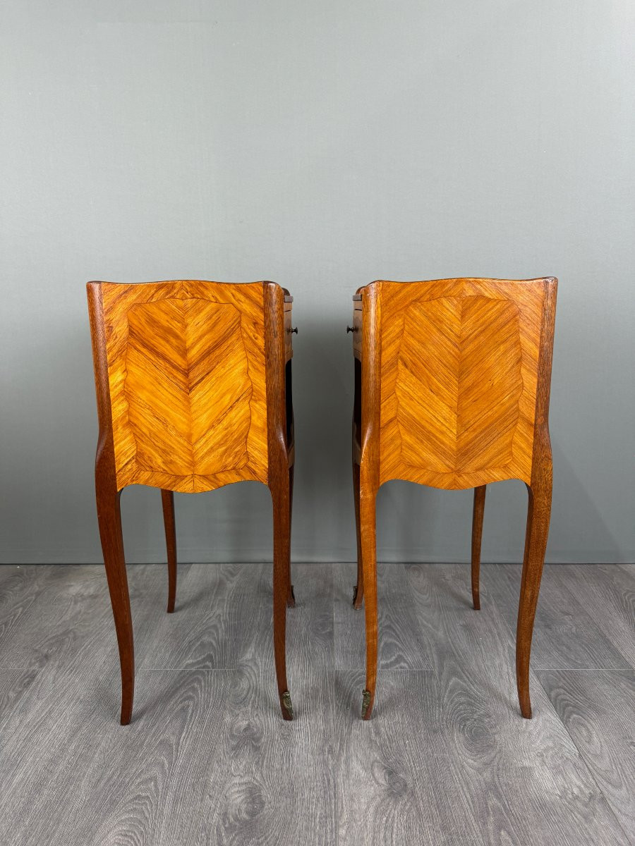 Pair Of Marquetry Bedside Tables, 20th Century-photo-4