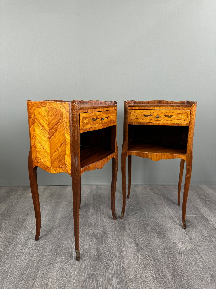 Pair Of Marquetry Bedside Tables, 20th Century-photo-5